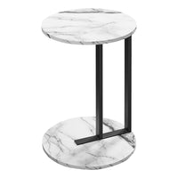 Monarch Specialties - 2210 Table D'Appoint - 24 po H/Faux Marbre Blanc/Metal Noir-Table d'appoint ronde pour les salons ou les chambres à coucher