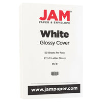 JAM Paper Papier cartonné lustré double face, 8 1/2 x 11 po, 80 lb, blanc, paq./50 (01034702F)-Procurez-vous des enveloppes et du papier appariés pour donner une allure professionnelle à vos présentations et dossiers de presse