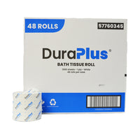 DuraPlus - Papier hygiénique 1 épaisseur - Blanc - Paquet de 48-D'un blanc éclatant et doux au toucher