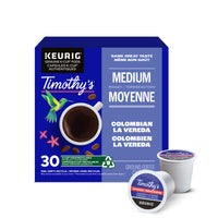Timothy’s - Capsules K-Cup de café Colombien La Vereda torréfaction moyenne - Paquet de 30-Recyclables : nos dosettes K-Cup sont recyclables dans certains endroits. Il se peut qu’elles ne soient pas recyclables dans votre région.