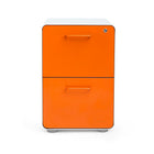 Poppin - Classeur Stow à 2 tiroirs, blanc + orange avec patins ou roulettes-Blanc + orange, construction en acier en poudre avec intérieur en acier