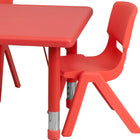 Flash Furniture – Ensemble avec table d’activités rectangulaire réglable de 24 x 48 po et 4 chaises d’école empilables, rouge-L'ensemble comprend une table rectangulaire et 4 chaises empilables