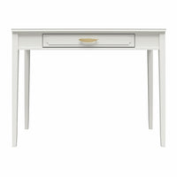 Mr, Kate - Bureau Stella - 100,6cm L x 77,2cm H x 50cm P - Blanc-Doté d'une façade de tiroir encadrée décorative, d'une poignée de tiroir glamour en plumes dorées et de pieds fuselés