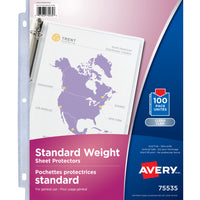 Avery - Protège-feuilles épaisseur standard 75535, loge des feuilles de 8,5 po x 11 po, paq./100-Protège-feuilles