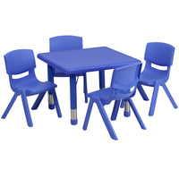 Flash Furniture – Ensemble avec table d’activités carrée réglable de 24 po et 4 chaises d’école empilables, bleu-Ensemble de table multi-usages pour enfants