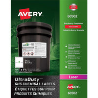 Avery - Étiquettes SGH pour produits chimiques UltraDuty 60502, blanc, 4 3/4 po x 7 3/4 po, paq./100-1