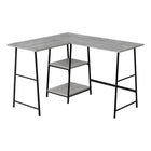 Monarch Specialties - 7591 Bureau 48 po L - Dessus Gris De Coin/Metal Noir-Bureau d'ordinateur de style industriel avec 2 étagères fixes et ouvertes supporté par une base de style chevalet en métal noir