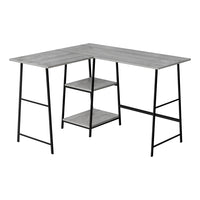 Monarch Specialties - 7591 Bureau 48 po L - Dessus Gris De Coin/Metal Noir-Bureau d'ordinateur de style industriel avec 2 étagères fixes et ouvertes supporté par une base de style chevalet en métal noir