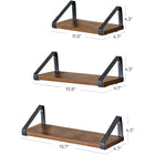 Vasagle - Étagères murales flottantes style bois rustique industriel - Paquet de 3-Grande étagère : 40 x 12 x 11 cm (L x L x G)