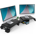 Fenge - Dual Monitor Stand - Support pour grand écran d'ordinateur 46.9 po avec tiroir à fente amovible - 3 tablettes - Noir-Hauteur ajustable: Non