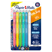 Paper Mate - Stylos InkJoy Bright de Paper Mate, stylos à gel, pointe moyenne (0,7 mm), rétractables, couleurs vives assorties, 6 unités-Les stylos à gel avec encre plus vive qui se distingue avec éclat sur le papier foncé ou pâle