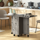 HOMCOM - Table à manger pliante à abattant sur roulettes avec tiroirs et armoire de rangement pour 4 à 6 personnes - gris-Deux rallonges latérales se soulèvent pour accueillir jusqu'à six personnes 