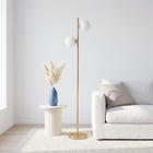 JAC Styles Liam 66" 2-Light Floor Lamp - Gold with White Shade-Convenient Foot Switch - Allows easy hands-free control for comfortable everyday use.