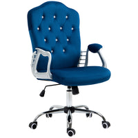 Vinsetto - Chaise de bureau avec hauteur et inclinaison réglables - bleu-Design chic de style français, dossier capitonné décoré de boutons en cristal