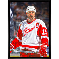 Steve Yzerman Detroit Red Wings The Stare sur toile - Toile encadree - 22" x 31"-Impression sur toile de qualité supérieure avec bordures enveloppées