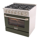 Kucht - 36 po Série KNG Cuisinière Pro Style au gaz propane - Acier inoxydable/Vert olive-Manettes de commande en métal de haute qualité