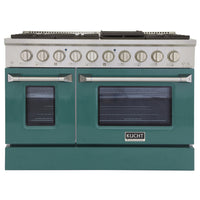 Kucht - 48 po Série KNG Cuisinière Pro Style au gaz propane - Acier inoxydable/Vert-Cuisinez et pâtissez comme un professionnel grâce à deux fours séparés dotés de larges vitres. Le four principal est un four robuste en porcelaine bleue d’une capacité de 4,2 pi³, tandis que le four latéral supplémentaire offre une capacité de 2,5 pi³