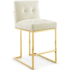 Modway - Privy Acier inoxydable doré Performance Velvet Tabouret de comptoir - Ivoire d’or - Ensemble de 2-Base géométrique en acier inoxydable doré