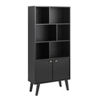 Prepac - Bibliothèque Milo Mid-Century Modern 29 po avec six étagères et deux portes - Noir-Rangement créatif : Idéal pour votre salon, chambre à coucher, bureau, bibliothèque ou partout ailleurs dans votre maison ayant besoin de rangement pour des livres, des cadres photo, des vases et un style élégant du milieu du siècle 