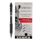 Zebra - Stylos Sarasa à encre gel rétractables – 0,7 mm – noirs – paquet de 10-Prise caoutchoutée souple sans latex