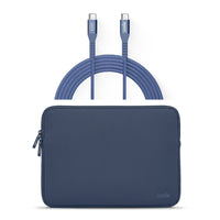 LOGiiX - Vibrance Neo Ensemble de housse avec câble USB-C vers USB-C - Bleu nuit-Housse en néoprène de 13 po et câble USB-C vers USB-C de 2,5 m (8,2 pi) pour une portée étendue