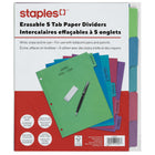 Staples - Intercalaires effaçables à sec - 5 onglets - Couleurs variées-ensembles de séparateurs en papier aux couleurs vives