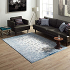Modway - Chiara Treillis floraux vieillis contemporains Tapis de 5 pi l x 8 pi L - Bleu marocain et ivoire-Tissage serré à poil bas