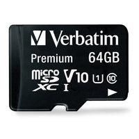 Carte MicroSDXC Verbatim 64 Go Classe 10 UHS-1 avec adaptateur, noir-Les cartes mémoire UHS-1 microSDXC de Verbatim offrent une performance révolutionnaire dont l'interface UHS-1 (Ultra High Speed Interface)