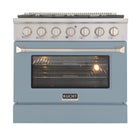 Kucht - 36 po Série KNG Cuisinière Pro Style au gaz propane - Acier inoxydable/Bleu pâle-Cuisez et pâtissez comme un pro grâce au four à convection extra-grand offrant une capacité de 4,2 pi³, une configuration à cinq grilles et une vaste fenêtre d’observation