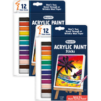 Crayola - Bâtons de peinture acrylique Doodle, 12 par paquet, 2 paquets, 24 au total-PEINTURES MULTI-SURFACES : Ces peintures acryliques fonctionnent sur le papier, la toile, le métal, le bois et le tissu. Elles ne couleront pas, ne se froisseront pas et ne déchireront pas le papier.