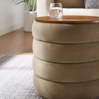 Modway - Mezzo Manche Performance Velvet Ottoman de stockage - Taupe-Couvercle de placage à grains de bois