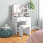 HOMCOM - Coiffeuse avec tabouret - 31,5 po L x 15,7 po l x 52 po H - blanc-Le tabouret rembourré avec cuir PU offre une assise confortable 