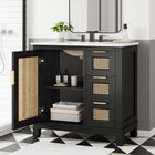 Modway - Dixie 36" Solide Armoire à coiffeuse de salle de bain - Noir Blanc-Poignées en laiton satiné