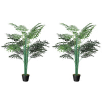 Outsunny - Palmier tropical artificiel 5 pi avec feuilles réalistes - vert - lot de 2-Belle plante artificielle au design de palmier, lot de deux 