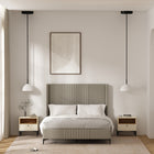 Manhattan Comfort - Lot de 2 tables de chevet modernes Amara 39,4" - Crème et chêne naturel-Comprend 1 étagère ouverte et 1 tiroir à extension totale