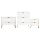 Manhattan Comfort - Dumbo table de chevet moderne, commode et commode haute 5 tiroirs - blanc - ensemble de 3-Commode de chambre moderne-contemporaine avec une touche de glamour comprenant une commode standard, une commode haute et une table de nuit 2.0