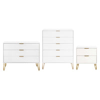 Manhattan Comfort - Dumbo table de chevet moderne, commode et commode haute 5 tiroirs - blanc - ensemble de 3-Commode de chambre moderne-contemporaine avec une touche de glamour comprenant une commode standard, une commode haute et une table de nuit 2.0