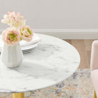 Modway - Verne 28 po Marbre artificiel Table à manger, Or Blanc-Socle en socle en métal en or poli