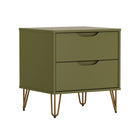 Manhattan Comfort - Table de chevet Avira 20" style mid-century moderne à 2 tiroirs - Vert olive-Façade de tiroir minimaliste avec une poignée découpée discrète pour une apparence moderne et homogène