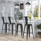 HOMCOM tabourets de bar industriels avec dossier amovible et cadre en métal - noir - paquet de 4-Fabriqué avec un cadre en métal revêtu de poudre pour plus de solidité 
