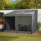 Outsunny - Pergola gazebo mural 10 pi l x 10 pi L avec rideaux et moustiquaires - gris foncé-Deux rideaux et deux moustiquaires amovibles peuvent bloquer le vent et offrir un espace privé