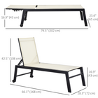 Outsunny - Chaise longue de patio avec dossier réglable à 5 positions - blanc-Équipé de 2 roues pour un déplacement facile