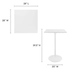 Modway - Lippa 28 po Carré Bois Bar Table, Blanc-Plateau de table en MDF laqué