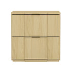 Manhattan Comfort - Table de nuit Clive 22" style mid-century moderne à 2 tiroirs - Naturel et doré-Table de nuit aux lignes épurées fabriquée en bois manufacturé avec des accents métalliques pour un look de chambre moderne et raffiné