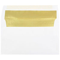 JAM Paper Enveloppes d'invitation A10 doublées d'aluminium - 6 x 9,5 po - Blanc avec feuille d'or - paquet de 25-Couleur : blanc avec doublure en feuille d'or, La feuille donne à l’enveloppe une brillance naturelle