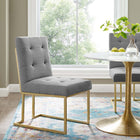 Modway - Privy Acier inoxydable doré Tissu rembourré Chaise d’accent pour salle à manger - Or gris clair-Détails Biscuit-Tufted