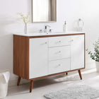 Modway - Transmit Évier simple 48" Vanette de salle de bain - Blanc noyer-Portes doubles à fermeture douce