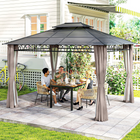 Outsunny - Pavillon à toit rigide double 10 pi l x 12 pi L avec moustiquaires et rideaux - kaki-Le cadre combiné en métal et aluminium offre une meilleure stabilité et robustesse
