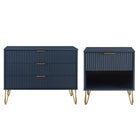 Manhattan Comfort - Dumbo table de chevet moderne 1 tiroir et commode 3 tiroirs - bleu minuit - ensemble de 2-Commode de chambre moderne-contemporaine avec une touche de glamour Ensemble comprenant 1 commode standard et 1 table de nuit 1.0
