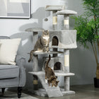 PawHut - Arbre à chat 53 po - grand meuble condo - gris-2 condos et 3 perchoirs pour que votre chat puisse griffer, dormir, jouer ou ronronner 